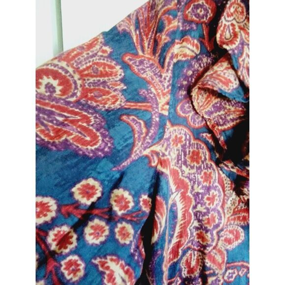 Lauren Ralph Lauren L‎ Top Women's Blue Red Floral Blouse Boho Romantic Ruffles - Picture 5 of 7